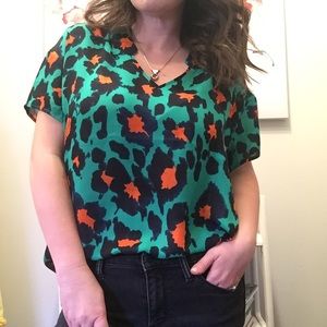 Cabi Rita Green Leopard Animal Print Top